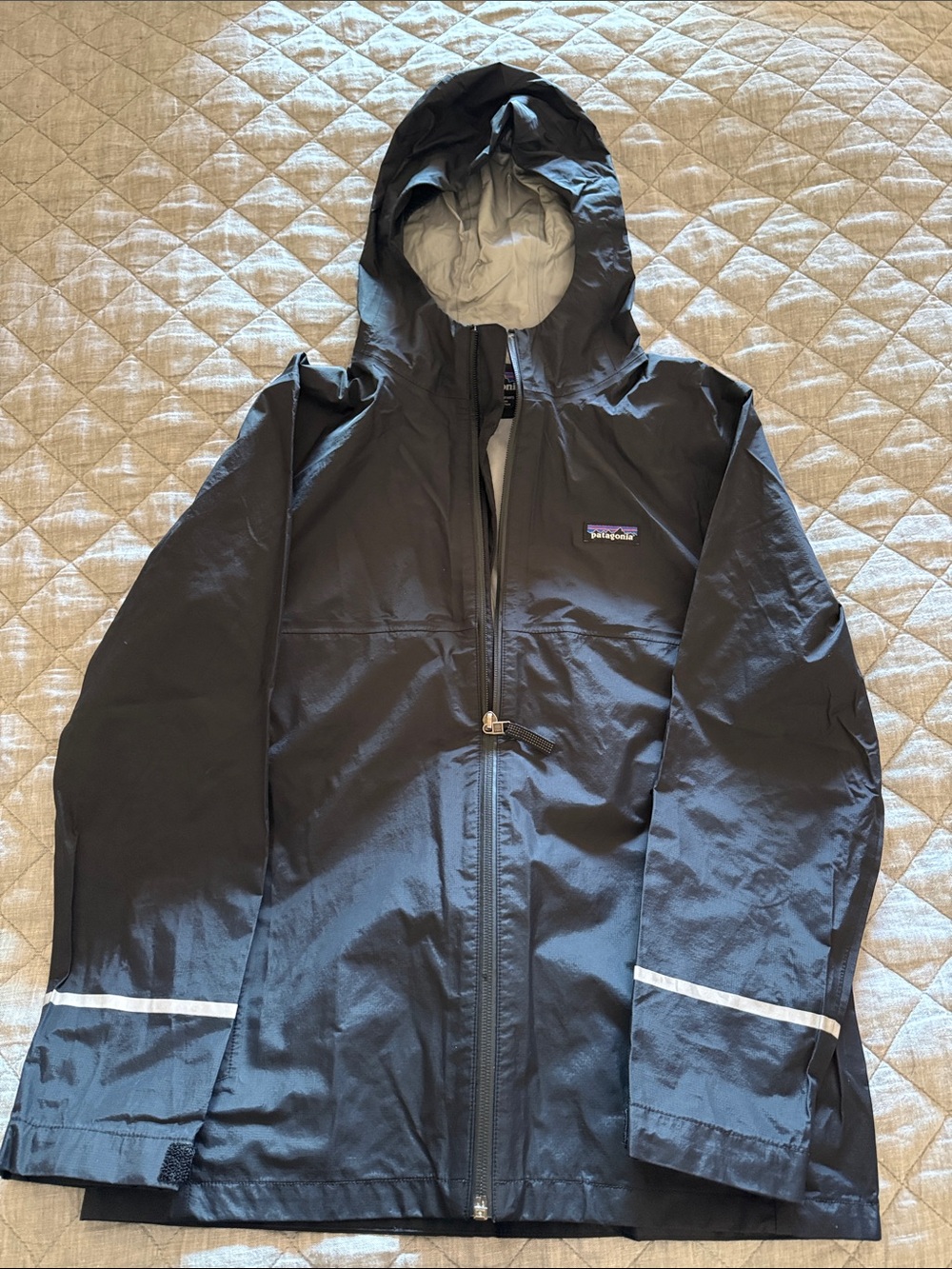 Patagonia Black Hooded Utility Rain Jacket with Reflective Trim